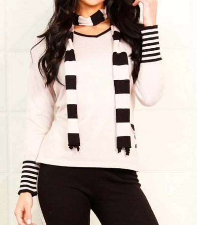 Angel Apparel V-neck Sweater With Scarf In Stone/black In Multi