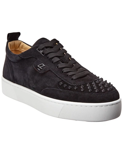 Shop Christian Louboutin Happyrui Spikes Suede Sneaker In Black