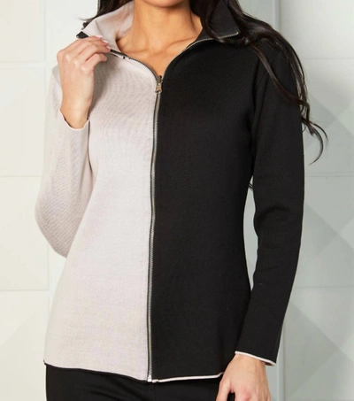 Angel Apparel Zip Cardigan In Black/stone In Black