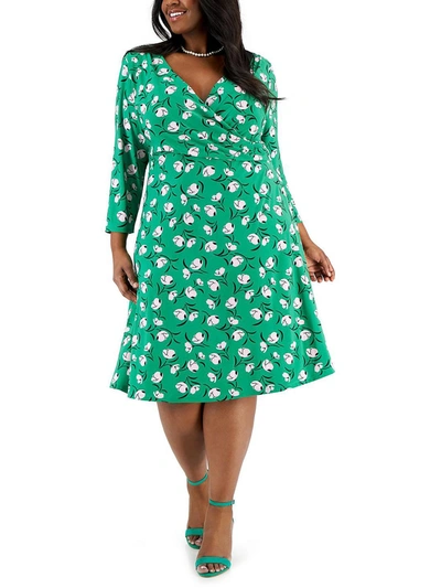 Shop Kasper Plus Maura Womens Printed Midi Fit & Flare Dress In Green