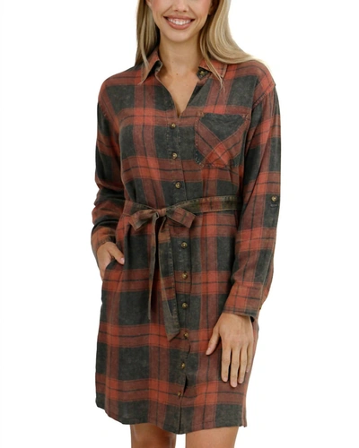 Shop Grace & Lace Aspen Plaid Shirt Dress In Washed Black/rust Plaid In Multi
