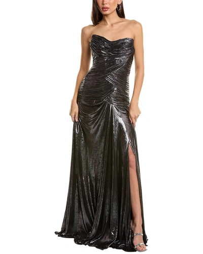 Shop Rene Ruiz Ruched Gown In Silver