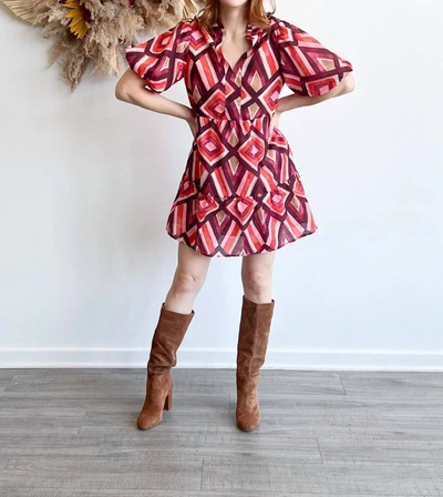 Shop Thml Puff Sleeve V-neck Pattern Dress In Red Multi