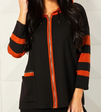Angel Apparel Stripe Zip Poncho In Black/rust In Multi