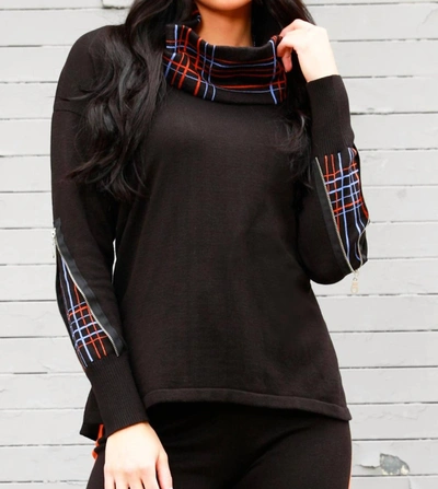 Angel Apparel Plaid Sweater With Scarf In Black/multi In Black