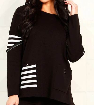 Angel Apparel Striped Pocket Poncho In Black/white In Multi