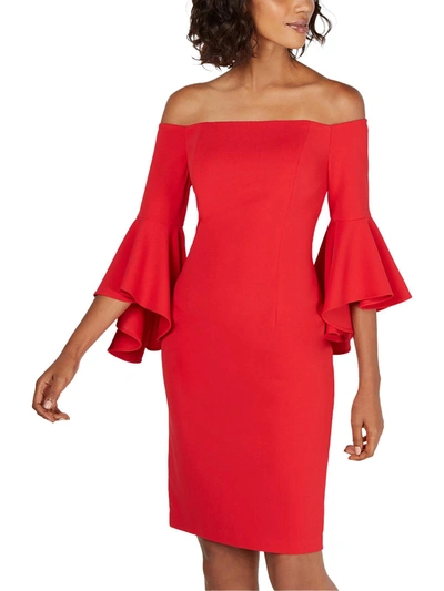 Shop Calvin Klein Womens Off-the-shoulder Mini Sheath Dress In Red