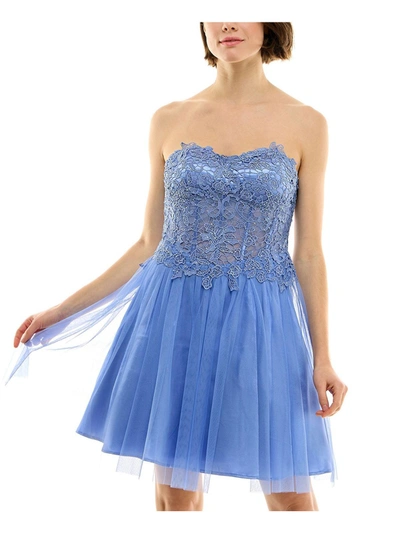 Shop Bcx Juniors Womens Lace Mini Fit & Flare Dress In Blue