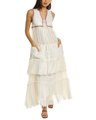 Shop Lanvin Tiered Silk Midi Dress In Beige