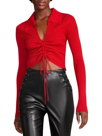 Shop Steve Madden Womens Cropped Collared Pullover Sweater In Red