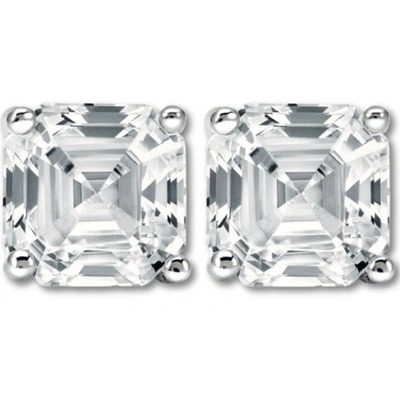 Pompeii3 3.32ct Asscher Cut Diamond Studs 14k White Gold Lab Grown Earrings In Multi