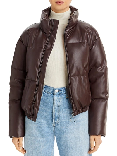 Shop Aqua Womens Faux Leather Short Puffer Jacket In Brown