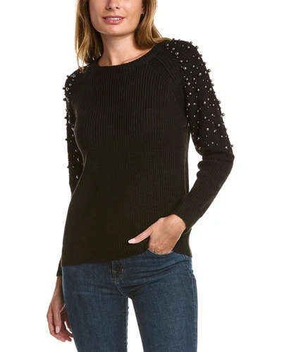 Shop Rain And Rose Rain + Rose Beaded Wool-blend Sweater In Black