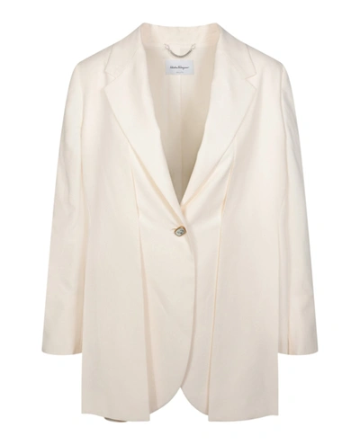 Shop Ferragamo Single Button Silk Blazer In Beige