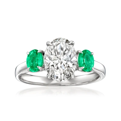 Shop Ross-simons Lab-grown Diamond Ring With . Emeralds In 14kt White Gold In Green