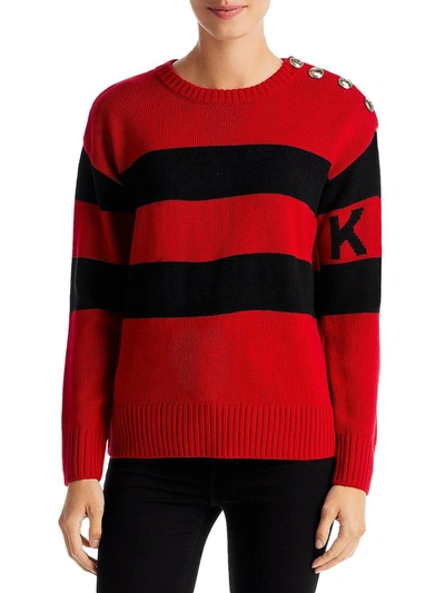 Shop Karl Lagerfeld Womens Striped Knit Pullover Sweater In Red