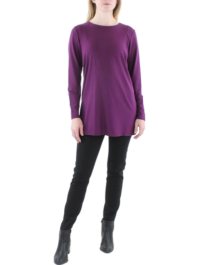 Shop Eileen Fisher Womens Crewneck Split Hem Tunic Top In Purple