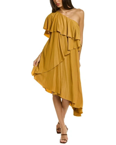 Shop Lanvin One-shoulder Midi Dress In Beige