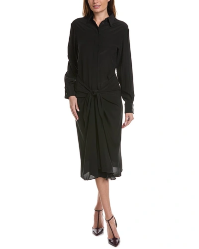 Shop Michael Kors Tie Waist Silk Shirtdress In Black