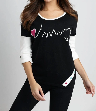 Angel Apparel Heartbeat Graphic Sweater In Blackwhite In Multi