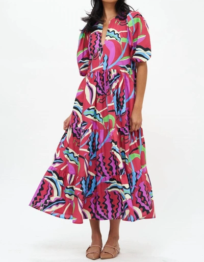 Shop Oliphant Puff Sleeve Maxi Dress In Rhubarb Fergana In Multi