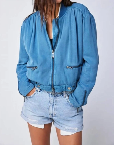 Shop Free People Knock Out Siren Bomber Jacket In Coastal In Blue