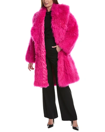 Shop Michael Kors Shawl Collar Shearling Balmacaan In Pink