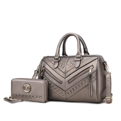 Shop Mkf Collection By Mia K Lara Vegan Leather Women's Satchel With Wallet - 2 Pieces In Silver