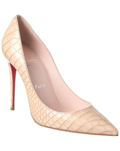 Shop Christian Louboutin Kate 100 Croc-embossed Leather Pump In White