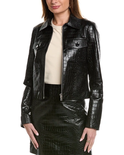 Shop Michael Kors Croc-embossed Leather Jacket In Black