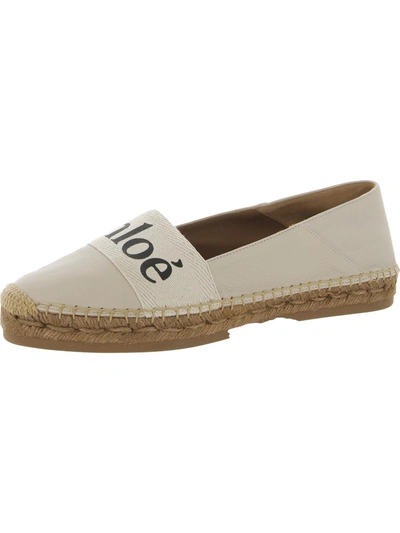 Shop Chloé Woody Womens Leather Slip On Espadrilles In White