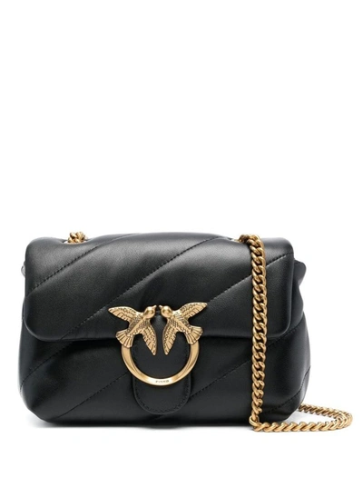 Shop Pinko 'love Classic Puff' Black Shoulder Bag With Diagonal Maxi Quilting In Leather Woman