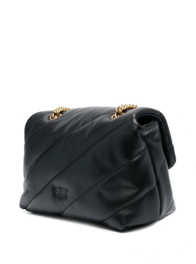 Shop Pinko 'love Classic Puff' Black Shoulder Bag With Diagonal Maxi Quilting In Leather Woman