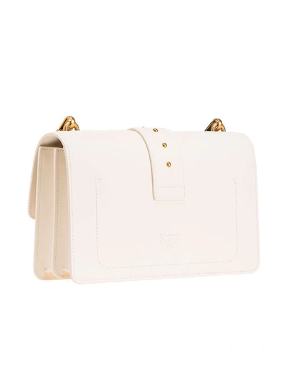 Shop Pinko 'mini Love Bag Icon' White Shoulder Bag With Logo Patch In Smooth Leather Woman