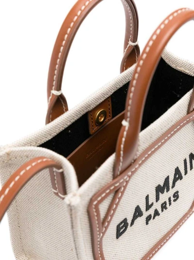 Shop Balmain 'b-army' Beige Handbag With Logo In Canvas Woman