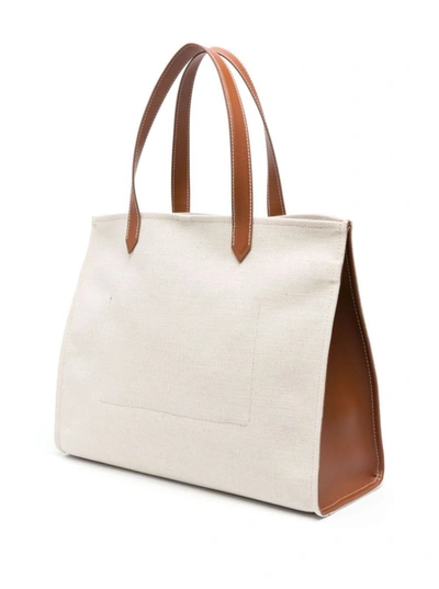 Shop Balmain 'b-army' Beige Shopper Bag With Logo In Canvas Woman