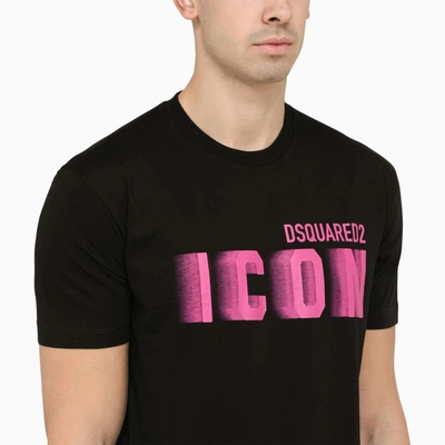 Shop Dsquared2 Crew-neck T-shirt With Pink Icon Print In Black