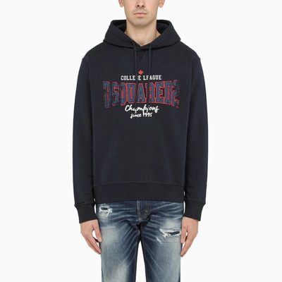 Shop Dsquared2 Dark Hooded Sweatshirt With Print In Blue
