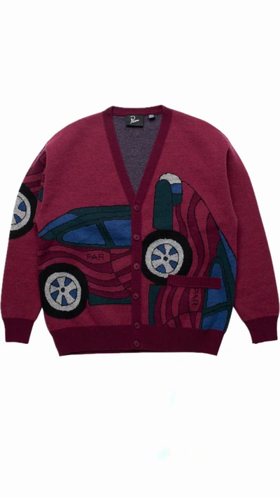 Shop Parra No Parking Knitted Cardigan In Bordeaux