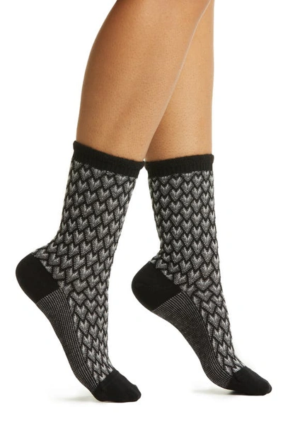 Shop Oroblu Jacquard Deco Crew Socks In Black / Wool