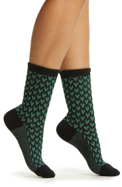 Shop Oroblu Jacquard Deco Crew Socks In Black / Green
