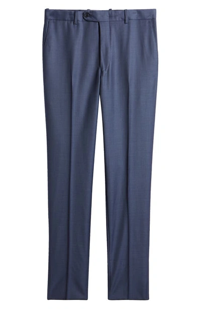 Shop Peter Millar Harker Flat Front Wool Dress Pants In Blue