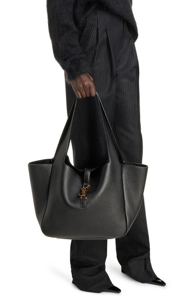Saint Laurent Bea Deerskin Leather Tote In Nero