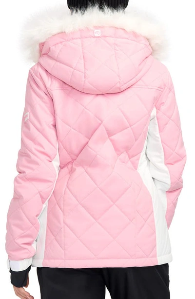 Shop Tipsy Elves Powder Pink Faux Fur Trim Waterproof Quilted Ski Jacket
