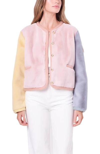 English Factory Women's Faux Leather Trim Tweed Jacket In Pink Multi