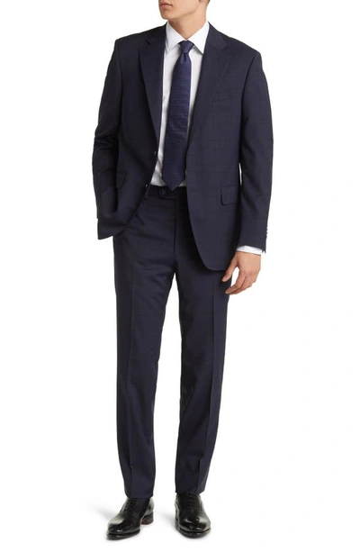 Shop Peter Millar Tailored Fit Windowpane Plaid Wool Suit In Navy