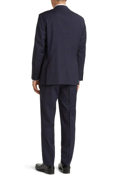 Shop Peter Millar Tailored Fit Windowpane Plaid Wool Suit In Navy