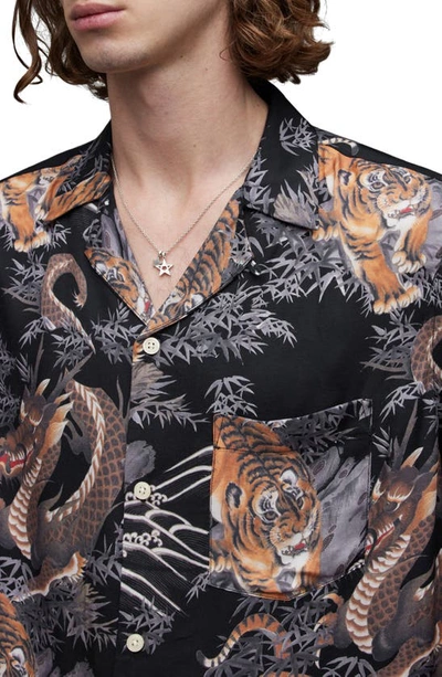 Shop Allsaints Kali Relaxed Fit Tiger & Dragon Print Camp Shirt In Jet Black