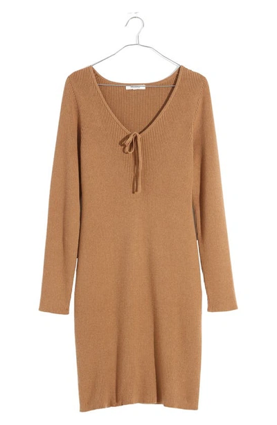 Shop Madewell Tie Front Long Sleeve Ruched Body-con Minidress In Hthr Cedar