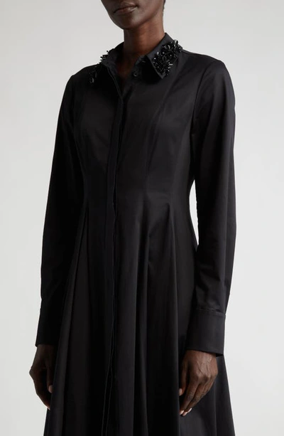Shop Jason Wu Collection Beaded Collar Long Sleeve Asymmetric Stretch Cotton Shirtdress In Black